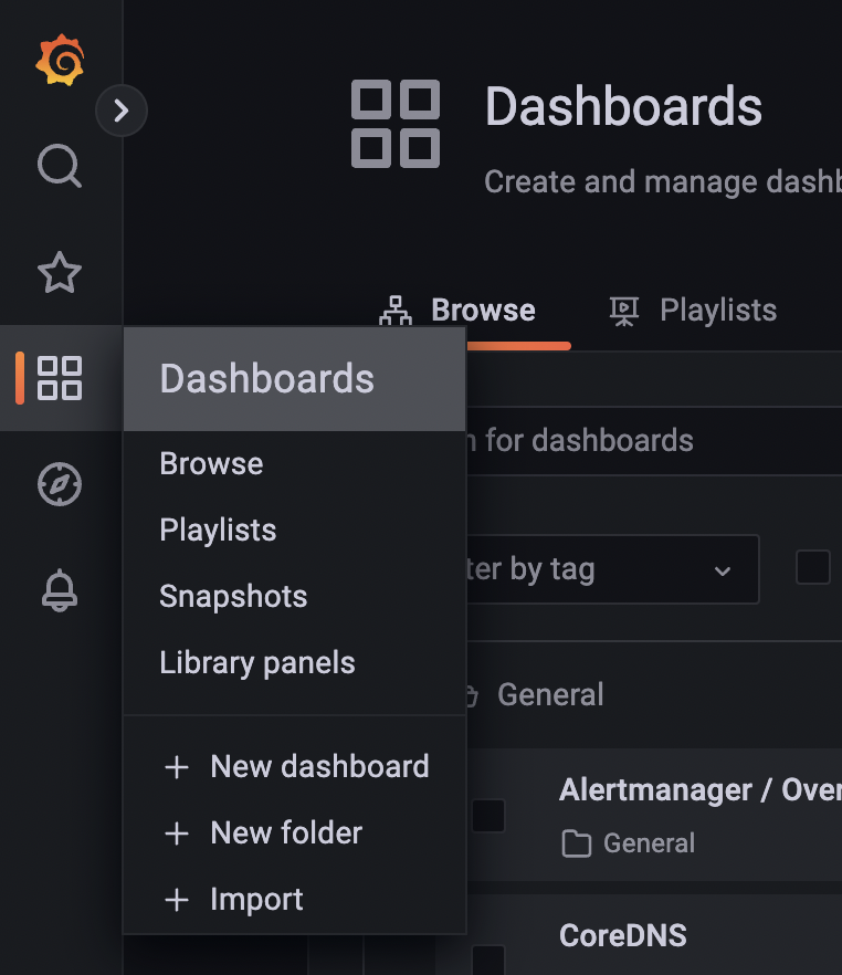 Dashboards Nav menu