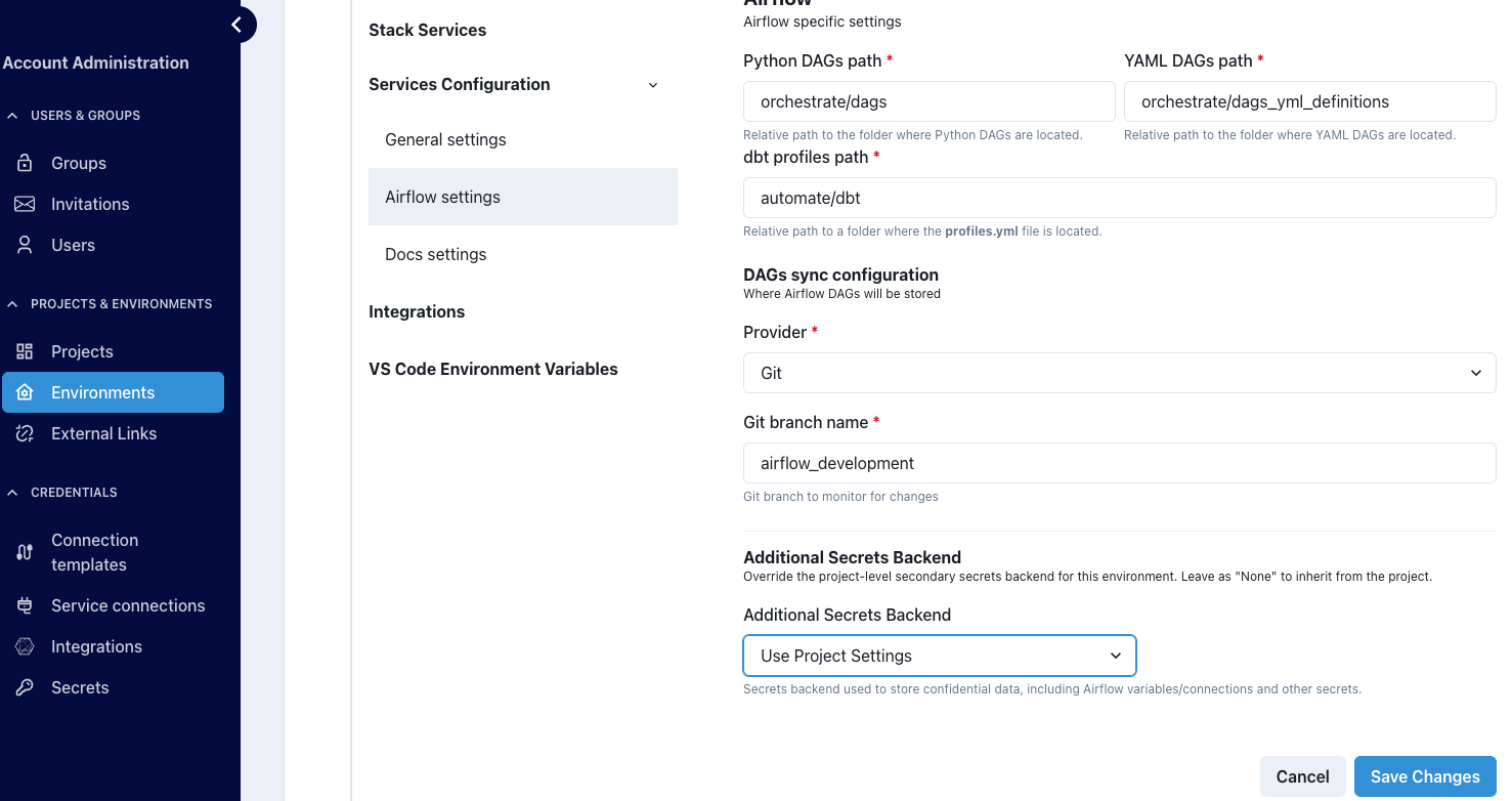 Environment Secrets Backend Override