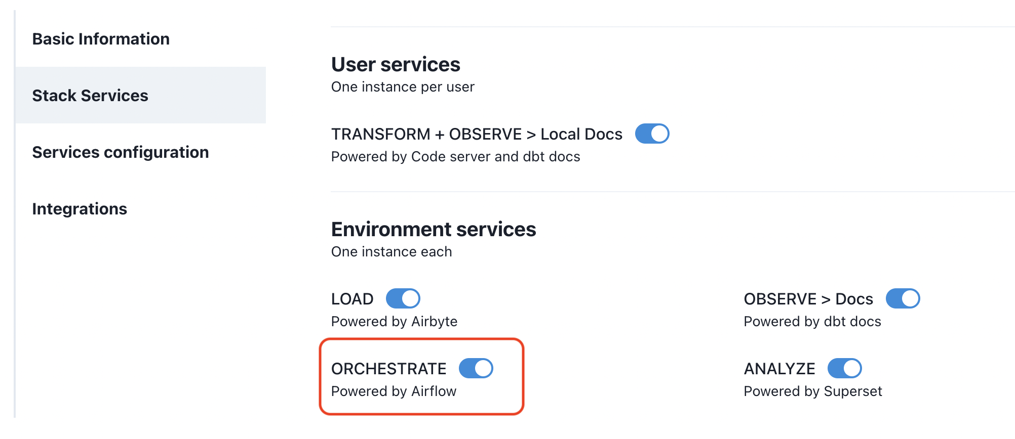 Setup environment services