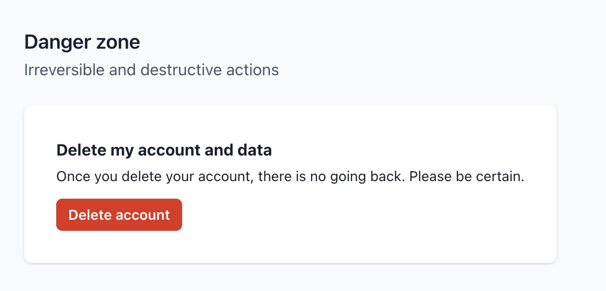 Settings and Billing Danger